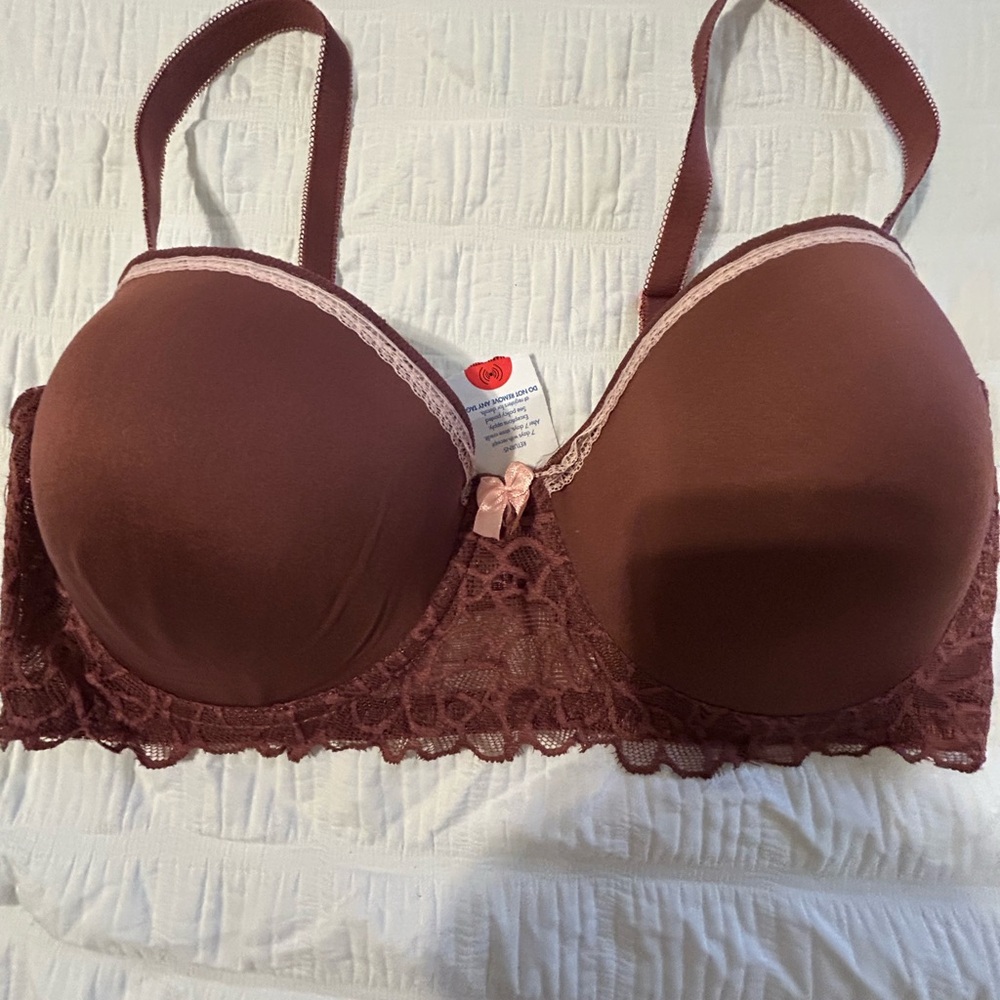 Lace Trimmed Brown Bra